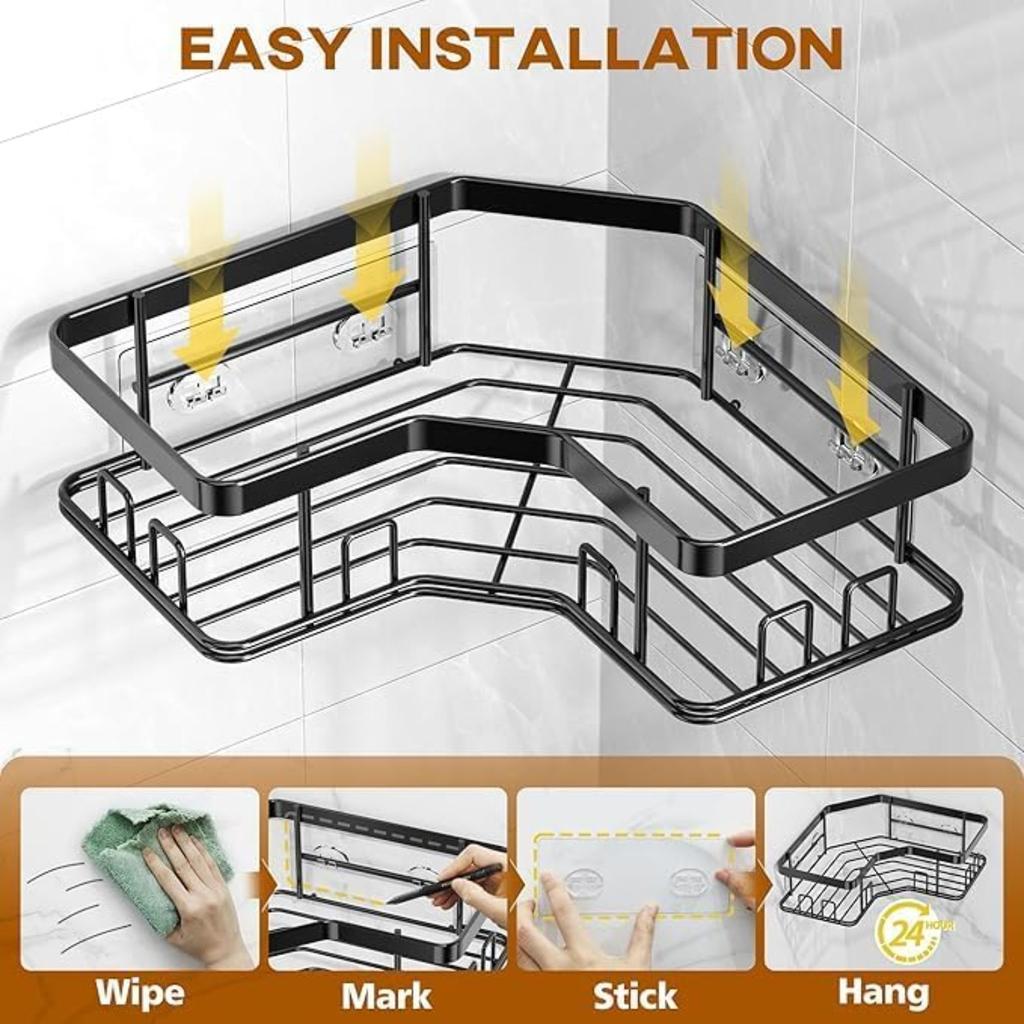 5-Pack Adhesive Shower Caddy - Rustproof Stainless Steel Bath Organizer, No-Drill Installation & Large Capacity | With Soap Dish & Toothbrush Holder