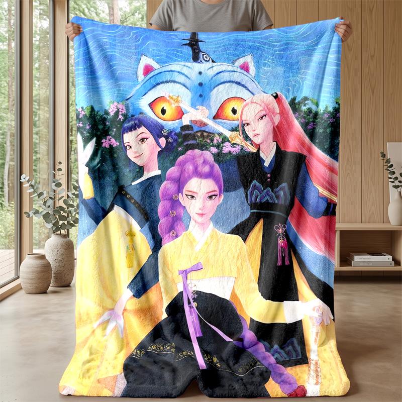 Kpop Demon Hunters Potiskovaná flanelová deka Měkká teplá lehká celoroční deka na pohovku postel kempování domácí dekorace vánoční dárek