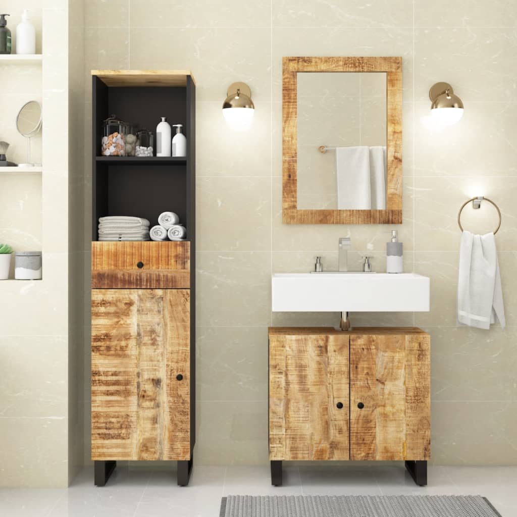 3 Piece Bathroom Furniture Set Solid Mango Wood