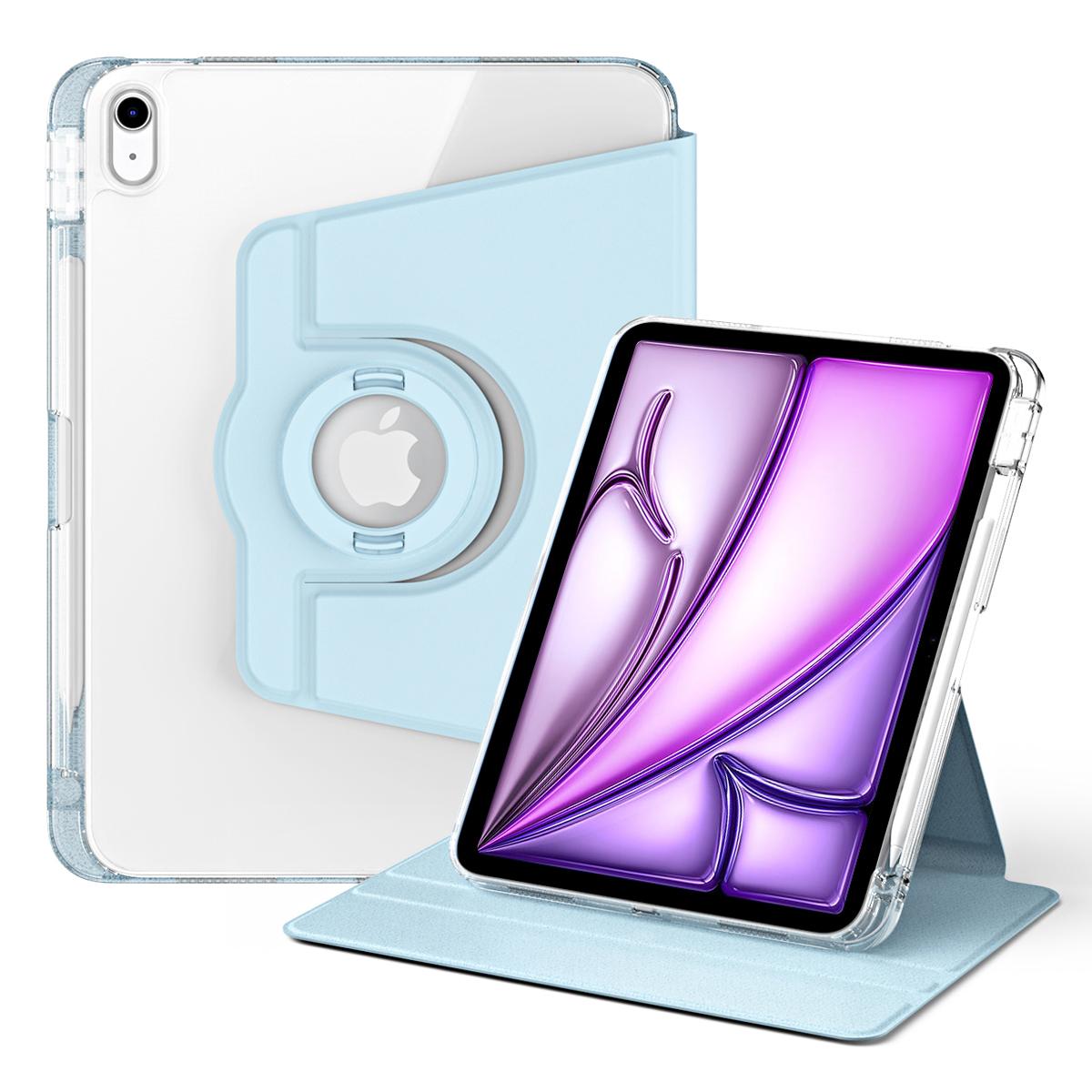 

For iPad Air 11 (2025)/(2024) Case PU Leather Rotating Stand Tablet Cover Detachable Transparent Back Baby Blue