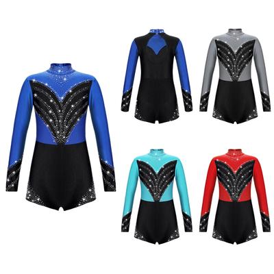 Barn Långärmad Ståkrage Glittrande Jumpsuit Glittrande Strass Gymnastik Uppträdandekläder