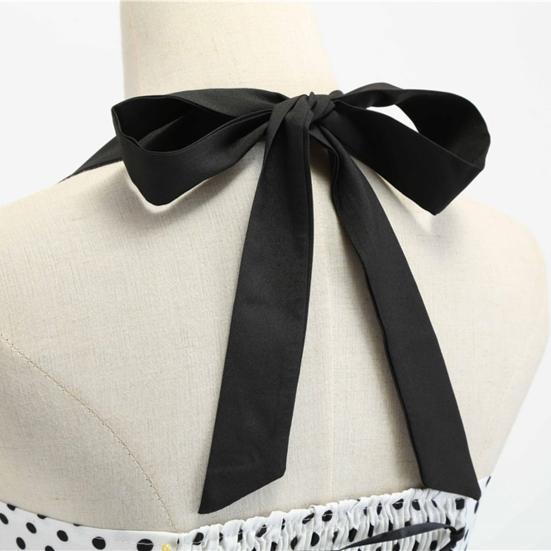 Dot Print Off Shoulder Backless Bowknot Decor A-Line Gown Dress Halter Bandeau Skater Hem Party Dress Female Clothing