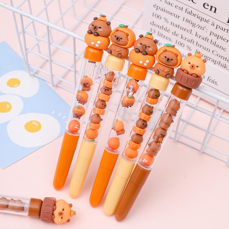 3Pcs Creative Interesting Capybara Neutral Pen Kawaii Aesthetic Cute Cartoon Beads Pen Writing Smooth Pens Quick-Drying Neutral Pens Gift School