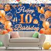 Large Happy 10th Birthday Banner Blue and Orange Ten Birthday Party Decorations Blue Orange 10 Year Old Backdrop Décor Supplies for Boys Girls