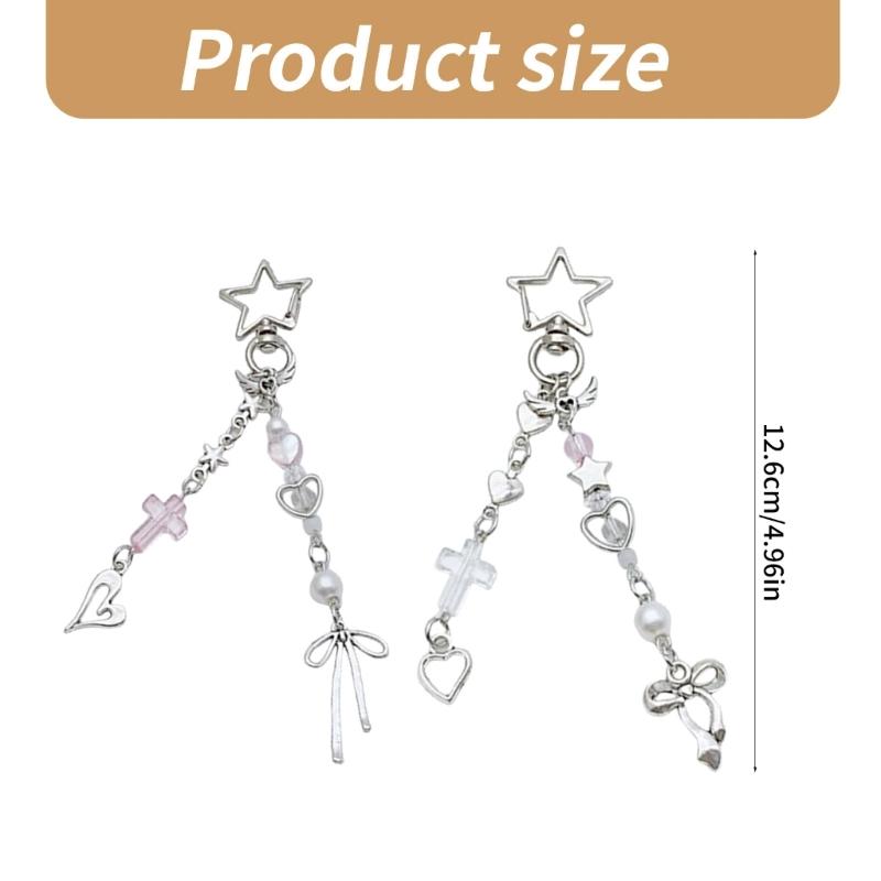 Sweet Cool Girl Beaded Keychain Charm Multifunctional Bead Key Chain with Sweetheart and Winged Crosses Designs