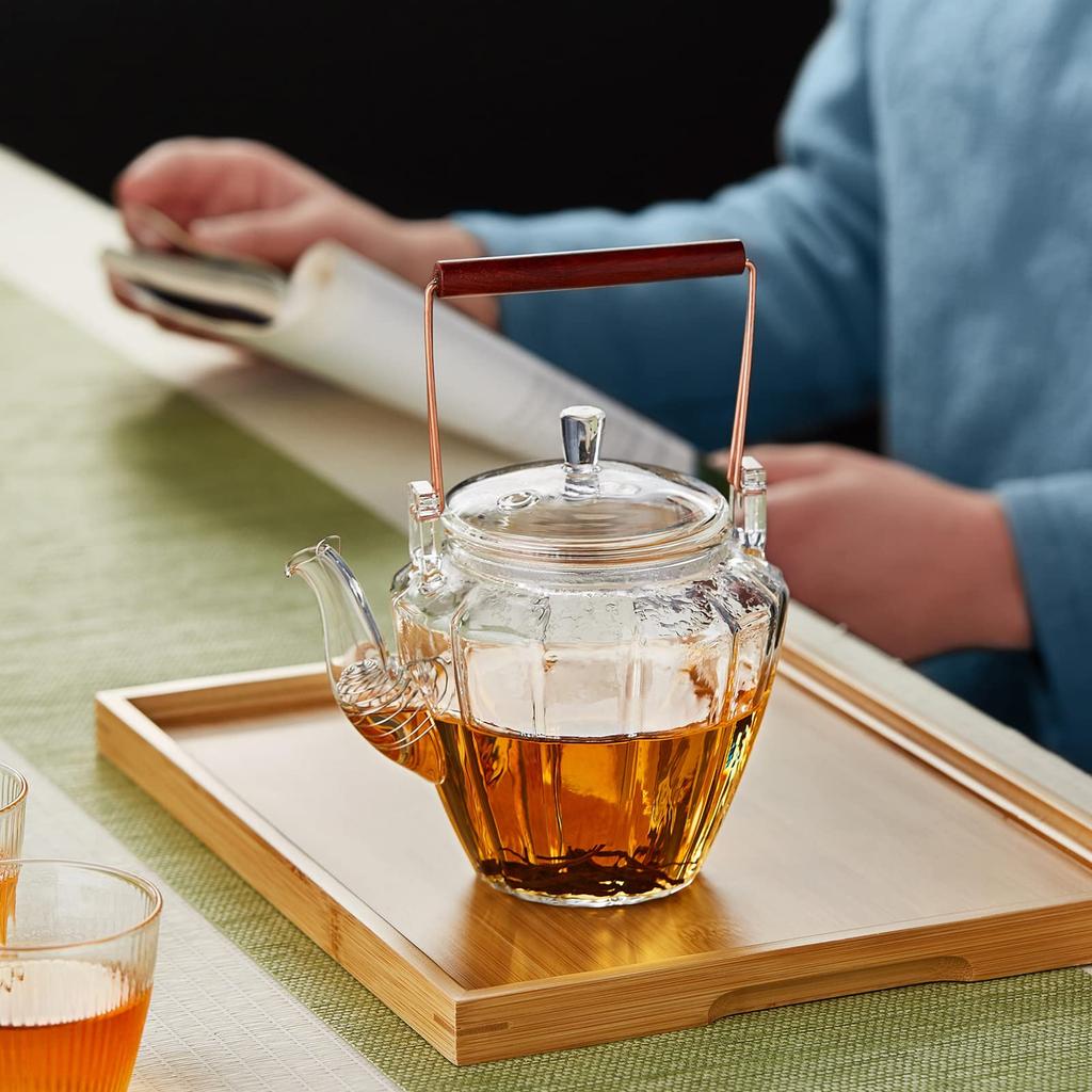 Pokaro Tea Chrysanthemum Crest Glass Full Suitable for Black Green Fruit and Loose Leaf 550ml Heat-Resistant Teapot, Hand-Held, Capacity,
