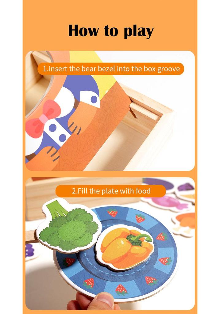 Bear Feeding Role-Play Wooden Toy: Early Childhood Education for Toddlers and Fine Motor Skills Development