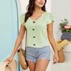 Women Summer  Top Eyelet Vacation Short Sleeve V Neck Loose Fit Shirt Spring Fashion Casual Clothes