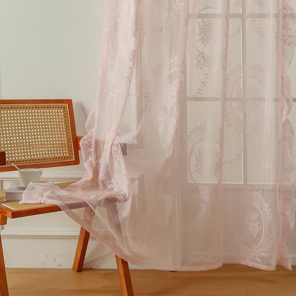 Neue Runde Spiegel Blumen Französische Vorhänge Pastorale Spitze Transparente Vorhänge für Wohnzimmer Schlafzimmer Balkon Erkerfenster Halb-Verdunkelnd Transparente Vorhänge