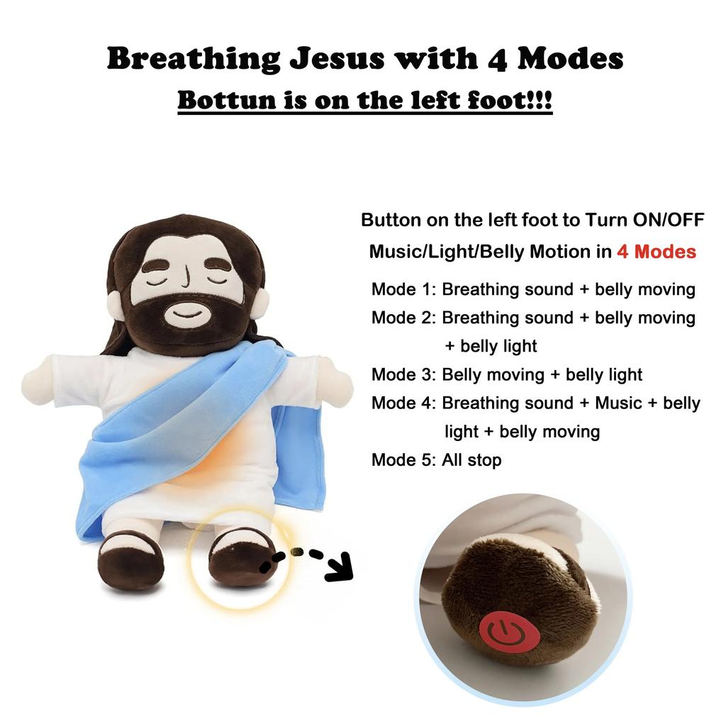 40Cm Breathing Jesus Soothe Plush Toy Kids Stuffed Soft Doll Plushies Comforting Glowing Toy Easter Religious Christmas Gifts
