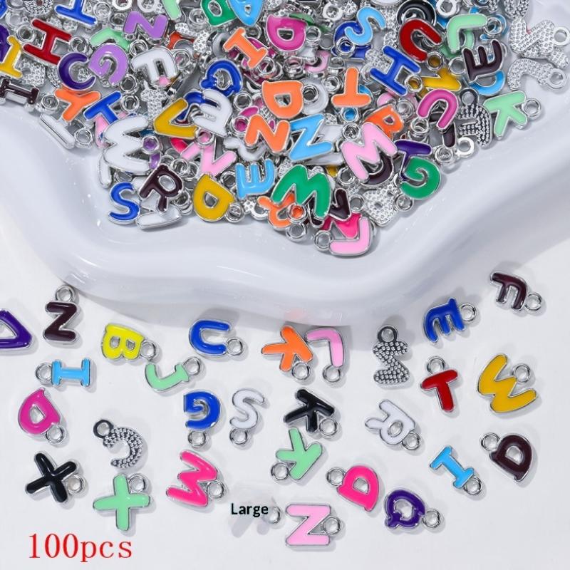 100Pcs Colorful Enamel A-Z Alphabet Charms Metal Letter Pendants For Diy Jewelry Making Bulk Charms For Jewelry Making Pendants