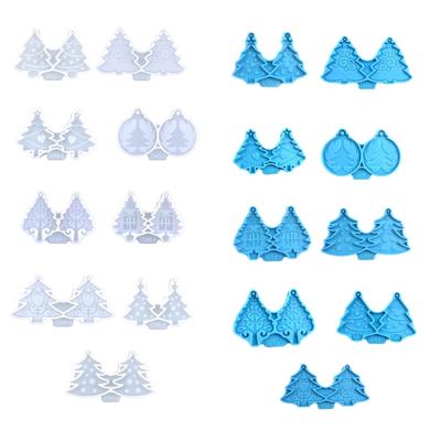 9 Pièces Moule Boucles d'Oreilles Arbre de Noël Assemblé DIY Cristal Époxy DIY Pendentifs Décoratifs Bijoux Moule en Résine pour Artisanat