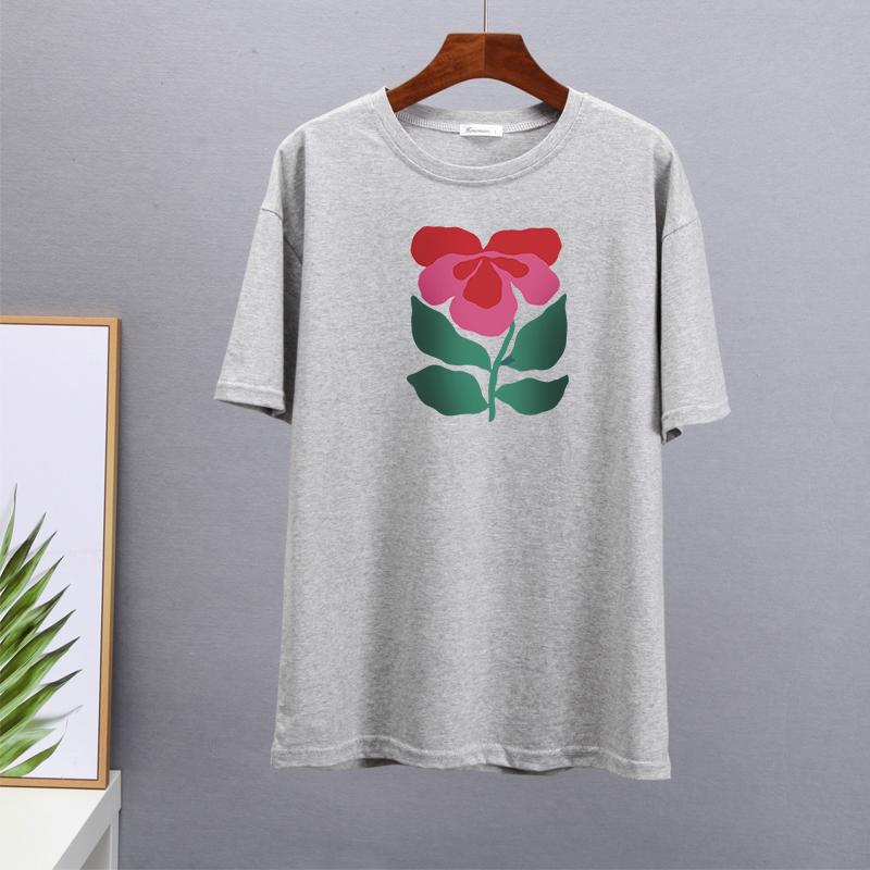 Hirsionsan Harajuku Blommig T-shirt Dam Sommar Chic Goth Kläder Abstrakt handritad grafisk T-shirt Lösa bomull Damöverdelar