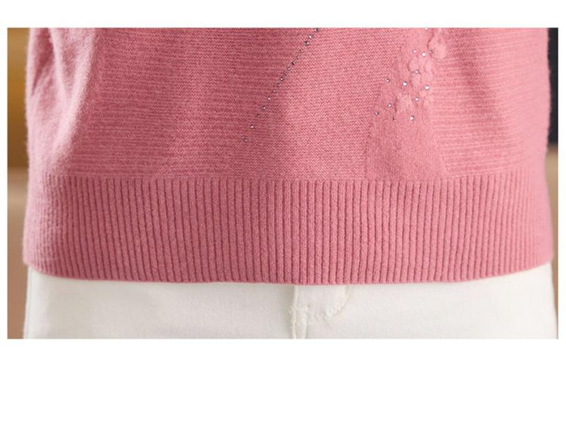 Autumn/Winter 100% Pure Wool Sweater for Mature Women - Knitted Base Layer with Stylish Embroidered Half-High Neck