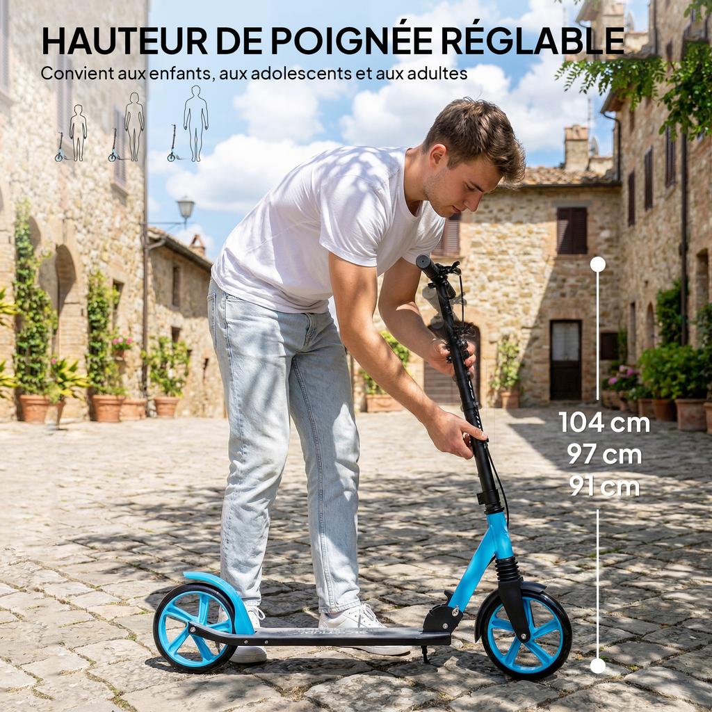 Folding Scooter for Adults 14+, Adjustable Handlebars, Aluminum, 91.5 x 36.5 x 104 cm, Blue