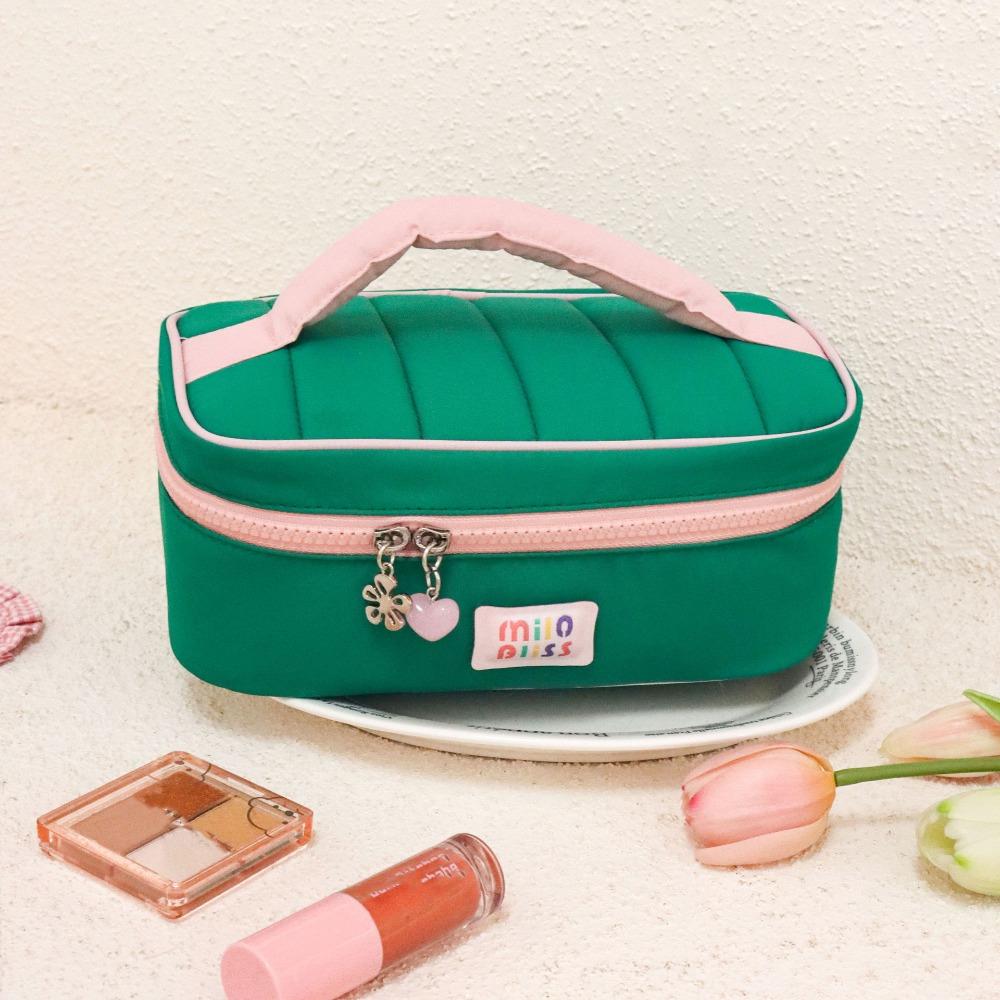 Small Fresh Macaron Cosmetic Bag Portable Girl Series Storage Handbag Wash Bags Large Capacity Contrast Color зелёный