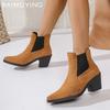Suede Chunky Women Ankle Boots Pointed Toe Retro Mid Heels Shoes 2025 Trend Winter Classic Pumps Goth Chelsea Botas De Mujer