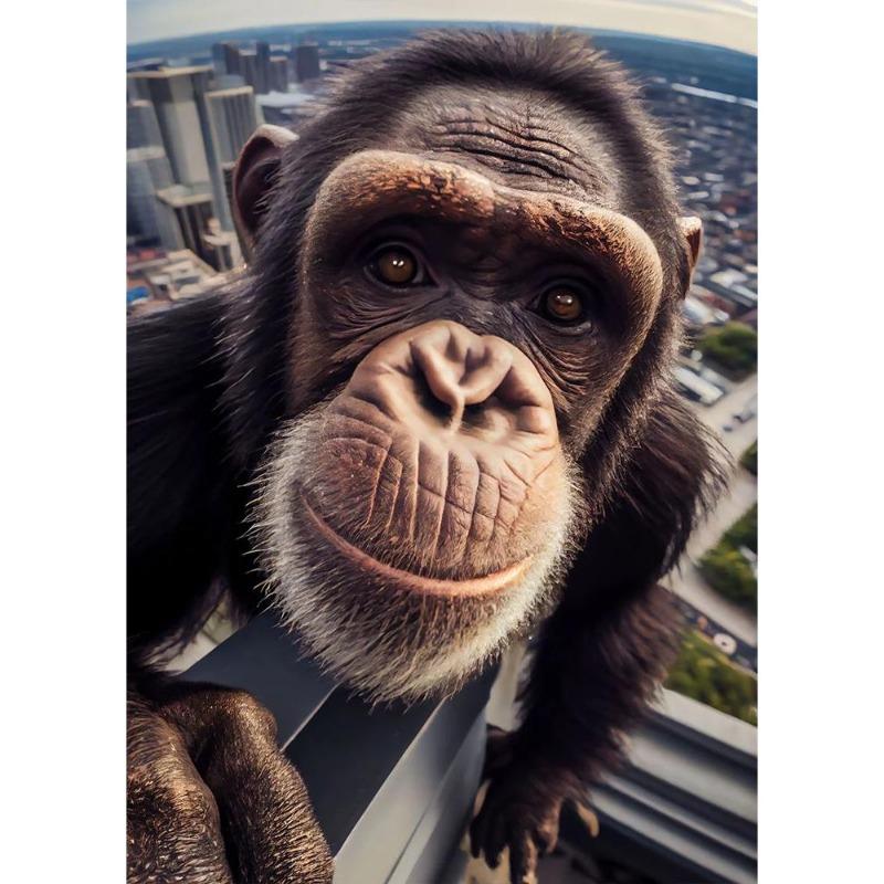 Funny Monkey Selfie Happy Chimpanzee Poster with Print Canvas Painting Animal Wall Art for the Living Room Home Decor Cuadros