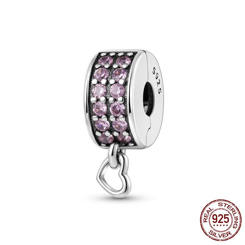 925 Silver Clasp CZ Pave Daisy Beads Stopper Clip Fit Original Bracelet Jewelry 1