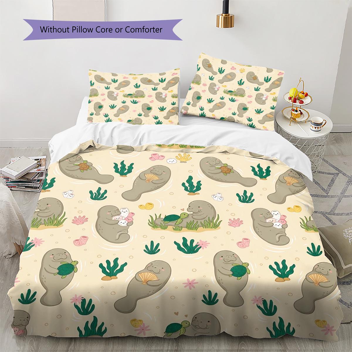 

Manatee Pattern Bedding Quilt Set Quilt Cover Pillowcase Home Decoration Birthday Gift (1 * duvet cover + 2 * pillowcase, without core) 135x200cm