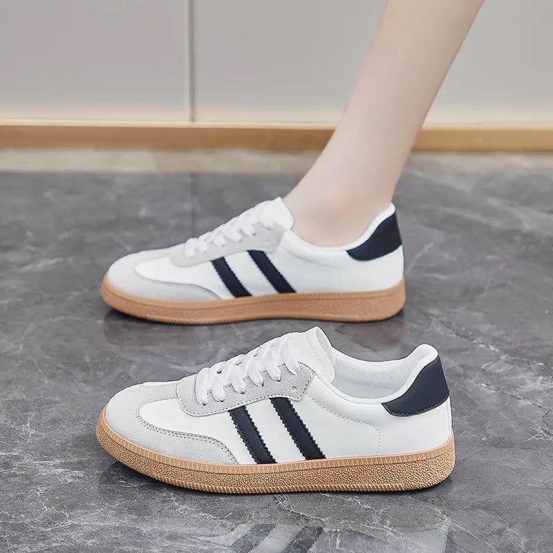 Mode Herbst Neue Damen-Sneakers Mode Leder Freizeitschuhe Schnürschuhe Vulkanisierte Schuhe für Damen Leichte Walking Flats Zapatillas Mujer