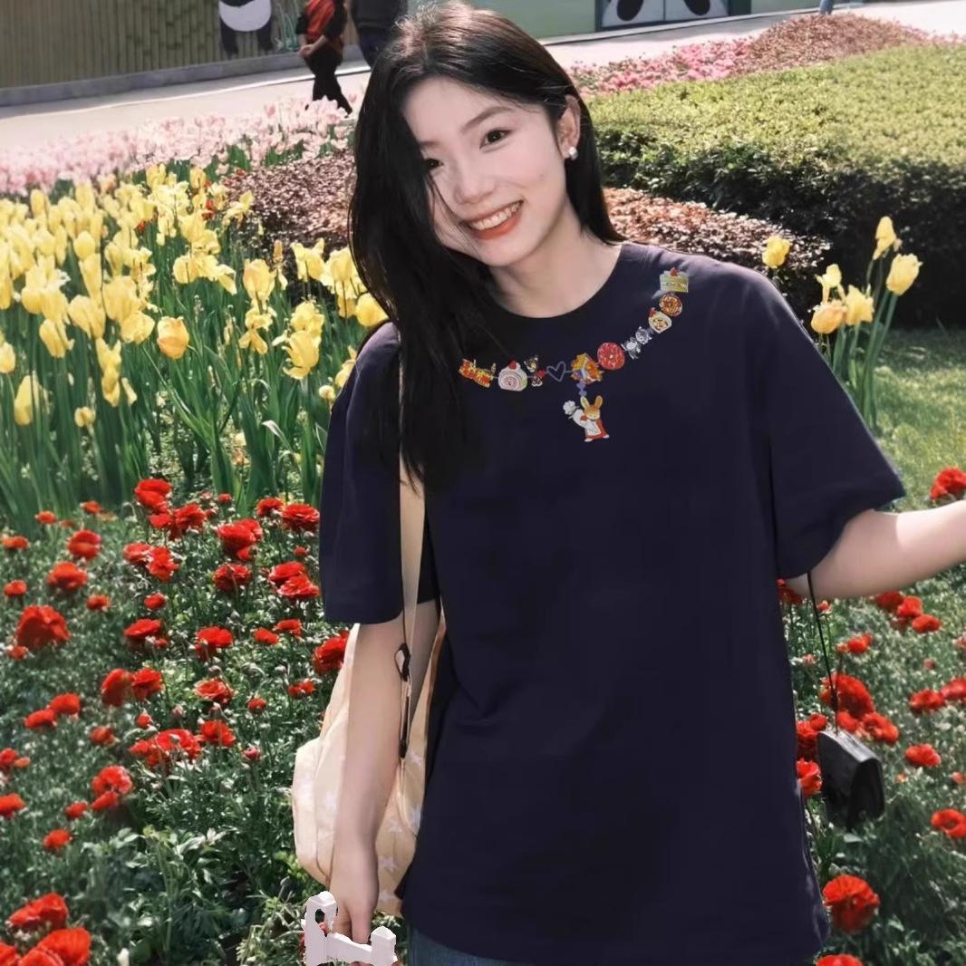 

Women s Plus Size Retro Cotton Short-Sleeve T-shirt - Summer 2025 Loose Trend Design XL [Premium Quality] чёрный