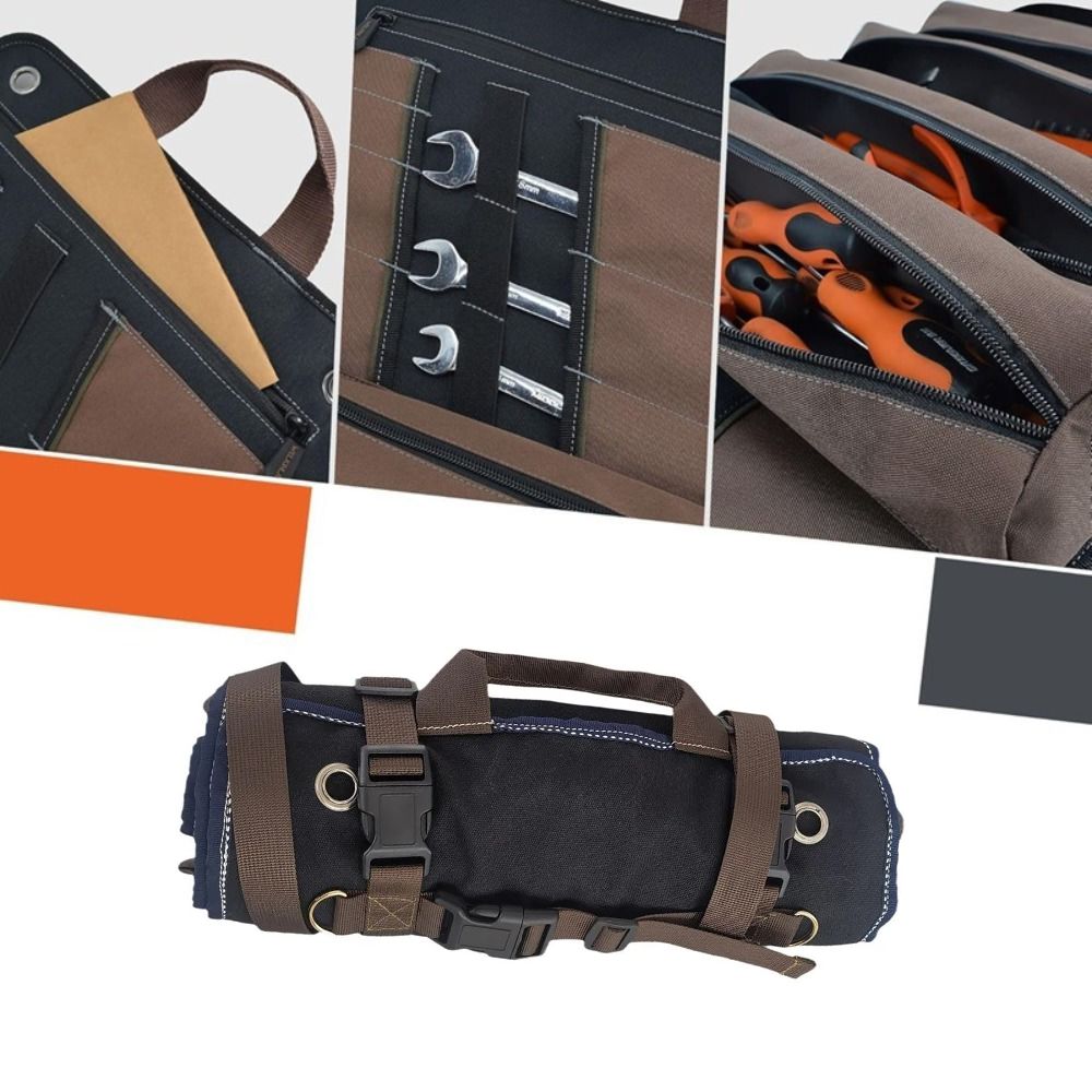 Heavy-Duty Waxed Canvas Tool Roll Bag Roll Tool Roll Up Bag Sturdy 15-Pockets Roll  Electrician