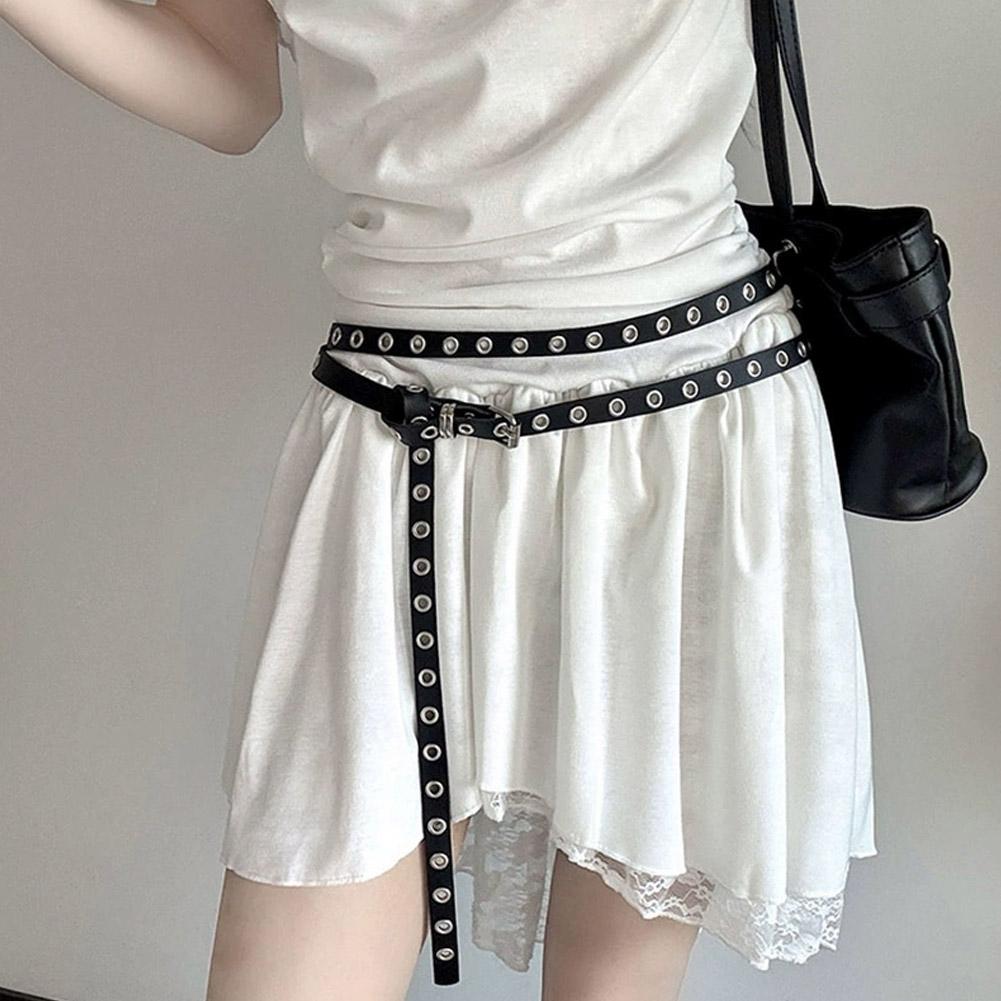 Fashion Double Circle Belt For Women PU Leather Belt Waist Decorative Punk Thin Studded Belts Ins Style Any Knot PU Jean Belts