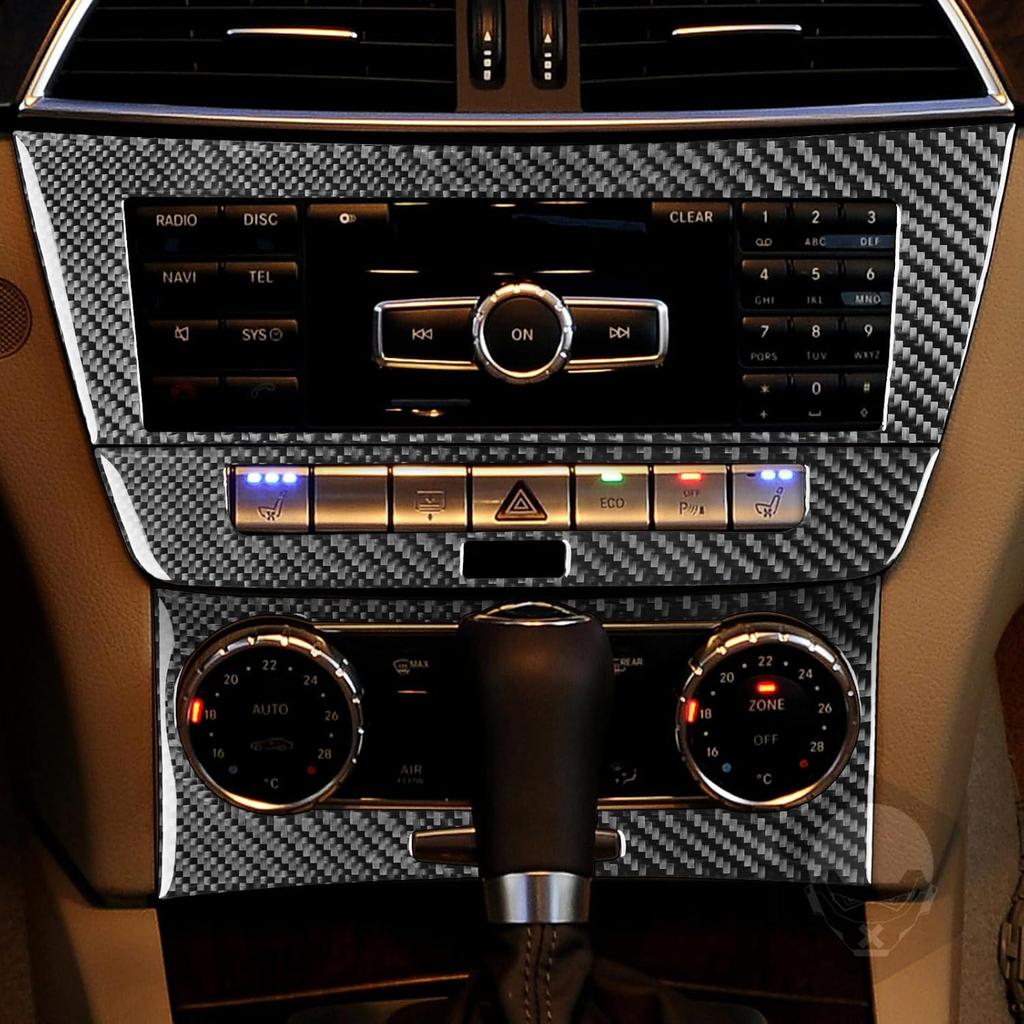 Real Carbon Fiber Car Climate Control CD Radio Panel Sticker Cover Trim Compatible with Mercedes-Benz C-Class W204 C250 C300 C350 C63 AMG 2012-2014