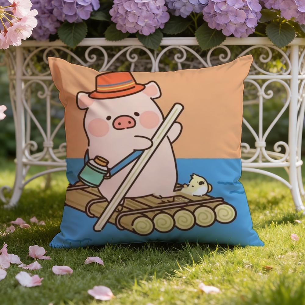 Cartoon L-Lulu Pig Pink Cushion Cover Home & Car Dual-Scene Pillow Cover: Reversible for Premium Comfort