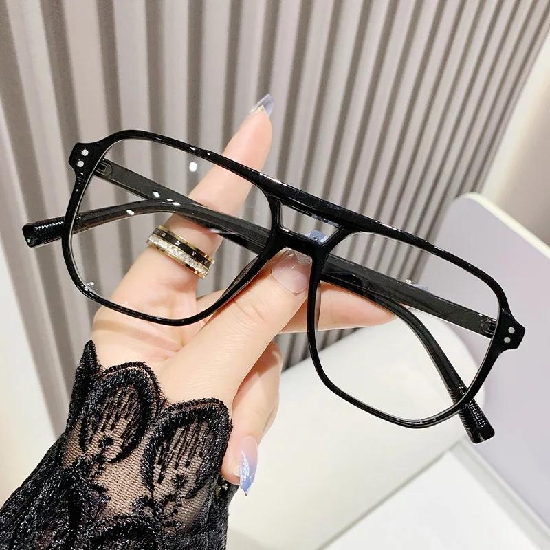 Anti Blue Light Eyeglasses for Men Women Double Beam Large Frame Square Universal Optical Computer Eyewear