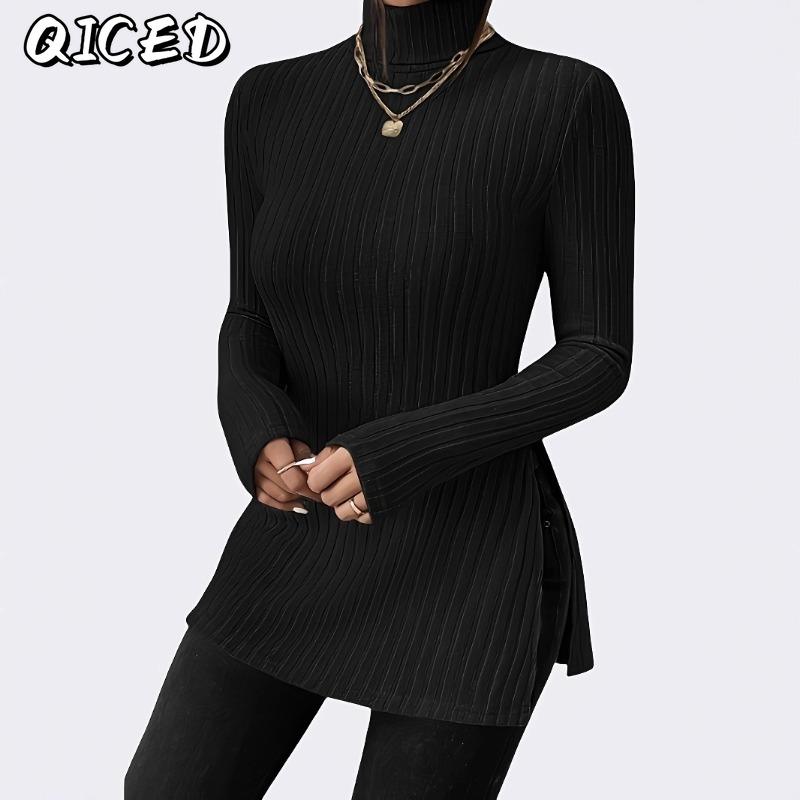 QICED Women's Fashion Casual Solid Color Print Long Sleeve Blouses & Shirts