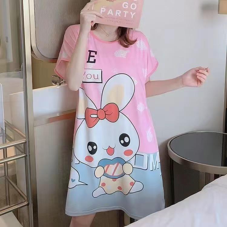 Women's Short Sleeve Cartoon Nightgown - Loose Fit Pajamas for Summer, Spring & Autumn