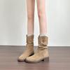 Popular Ladies Martin Boots Autumn Skinny Sleeve Feet Vintage Thick Heel Pile Boots