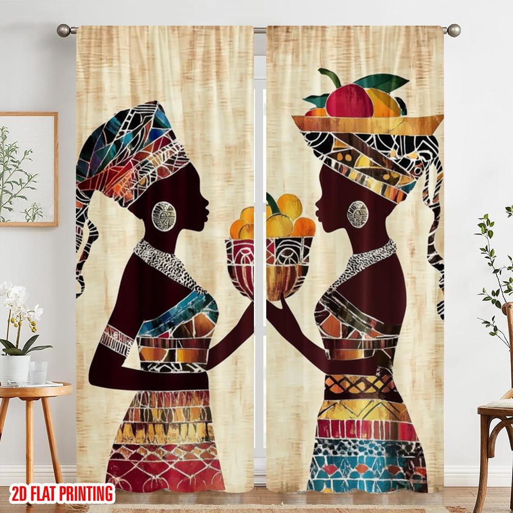 2 Stück, 2D-Flachdruck Fenstergardine Fruchtbarer Austausch(1) Vielseitiger Polyesterstoff (ohne Stange) Vielseitig Alles für Schlafzimmer