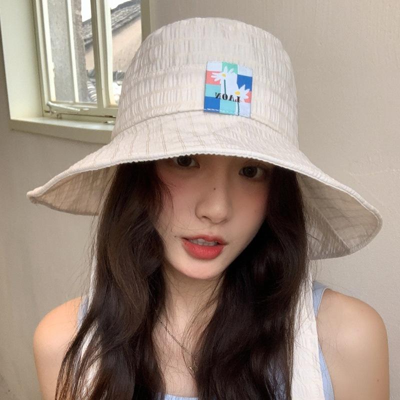 ins plaid wide edge strap bucket hat women's summer eaves UV protection double-sided sunscreen hat basin hat student