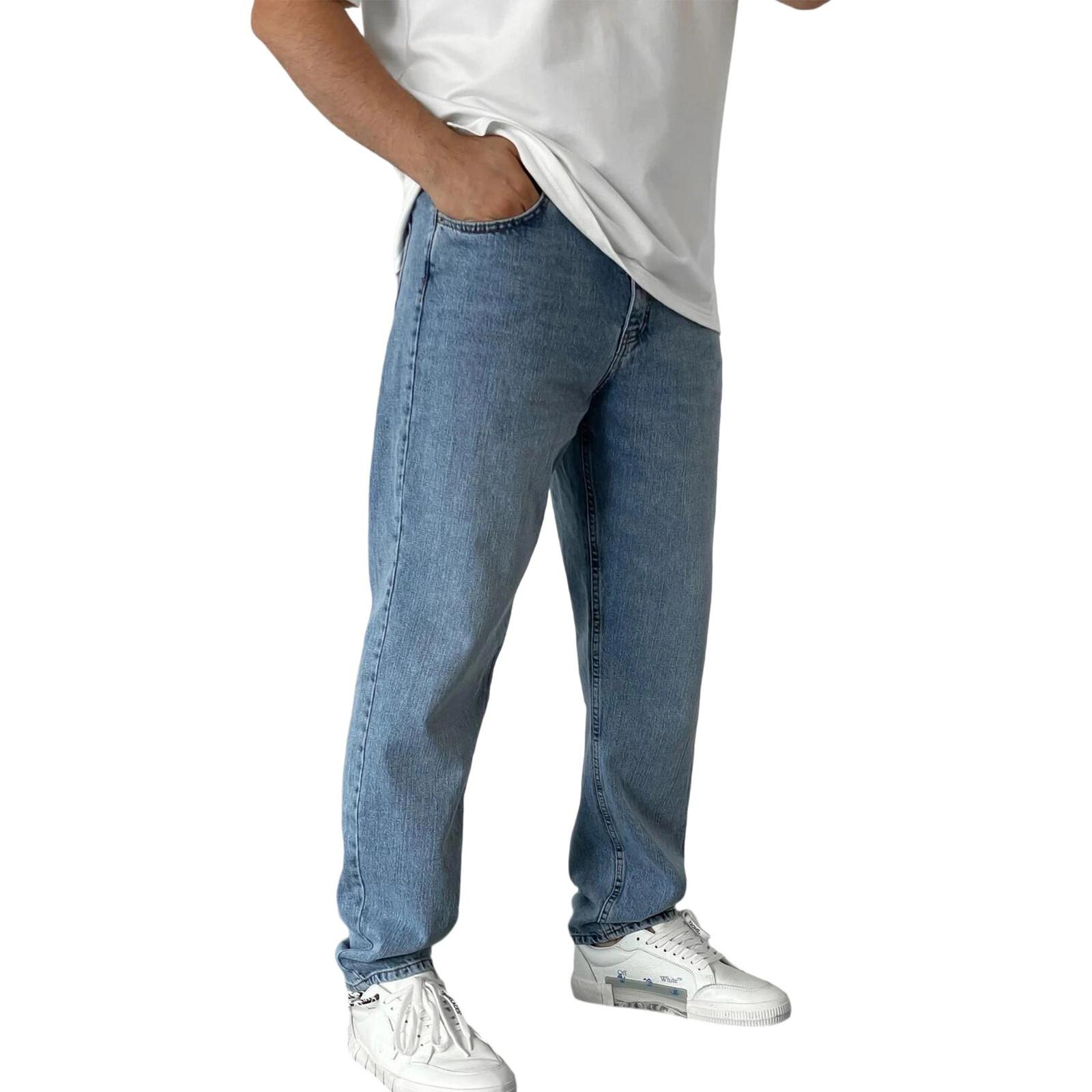 

Мужские повседневные маленькие прямые джинсы, модные широкие брюки, однотонные джинсы XL светло-синий