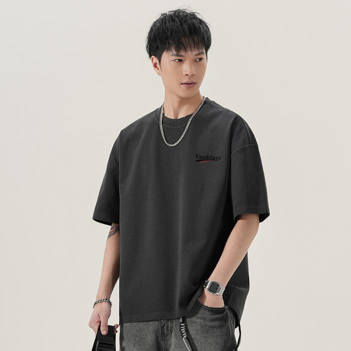 Round Neck T-shirt American Heavyweight 300g Loose Printed Top Summer Casual Short-sleeved Men