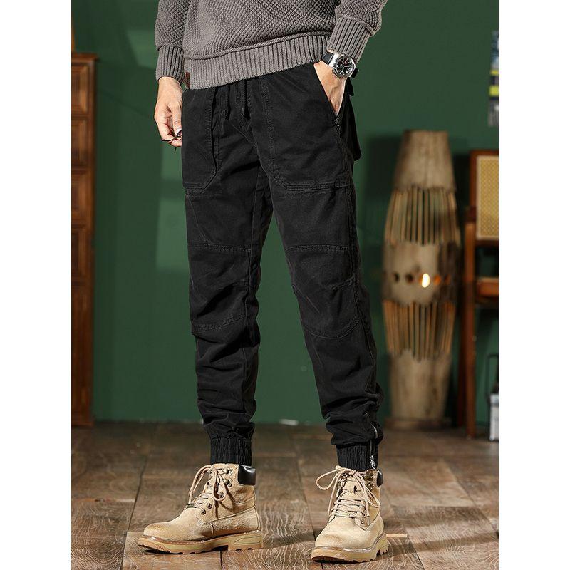 Men's Slim-Fit Camouflage Cargo Pants with Drawstring, Harem Style, Spring and Autumn Trendy Outdoor American Casual Long Pants
