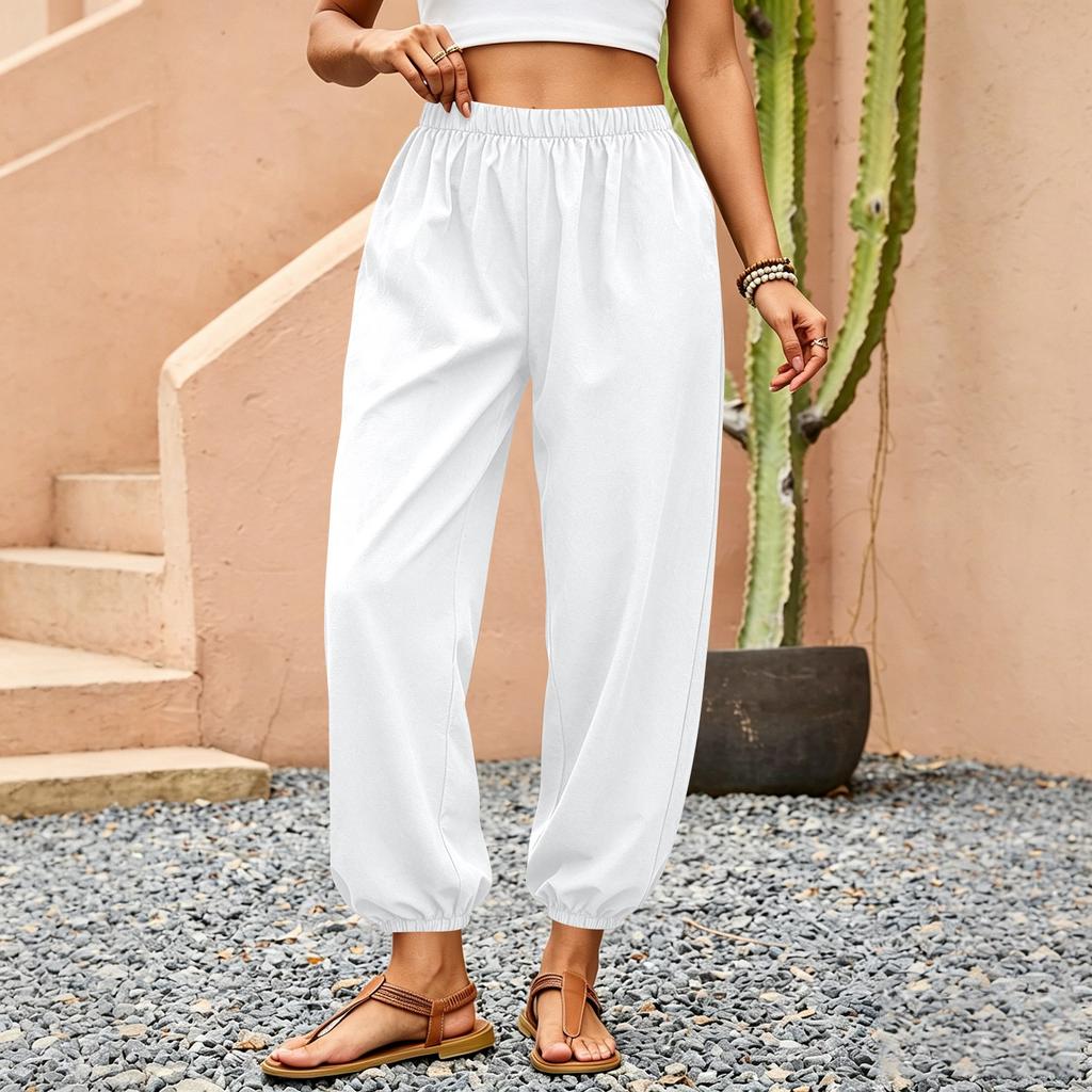 Women's Fashion Elastic Waist Casual Pants Loose Daily Haren Pants