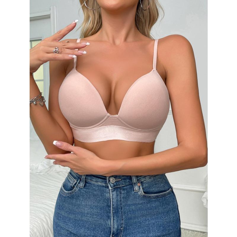 Women Breathable Comfortable Wireless Push Up Adjustable Solid Color Bra Underwear