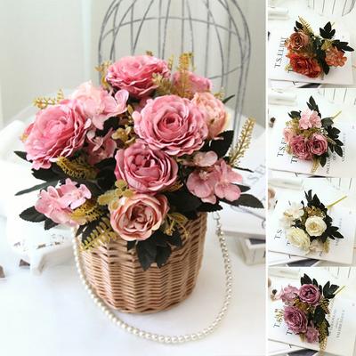 Künstlicher Seidenhandstrauß, gemischte künstliche Blumen, Pfingstrosen, Rosen, Hortensien, Dekor