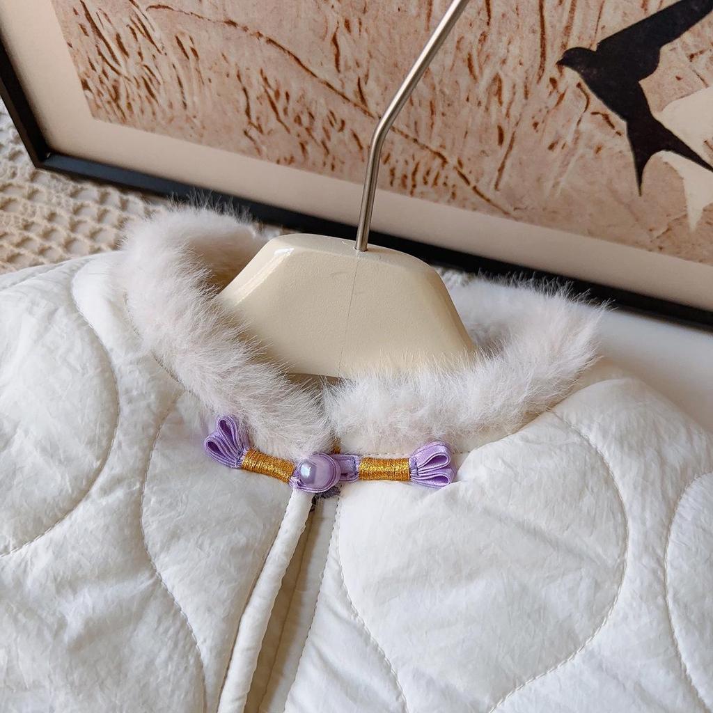 Girls' Korean-Style Winter Cotton Jacket with Fur Trim - BWB079