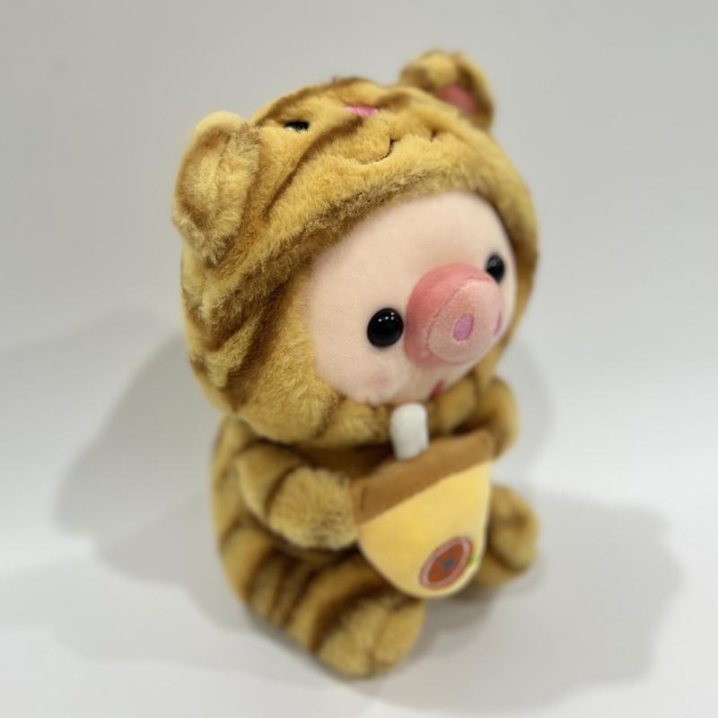 Cute Plush Milk Tea Bubble Cup Stuffed Animal Pink Strawberry Pig Plushie Toys Boba Plush Dolls Cartoon Tiger Rabbit Frog Plush
