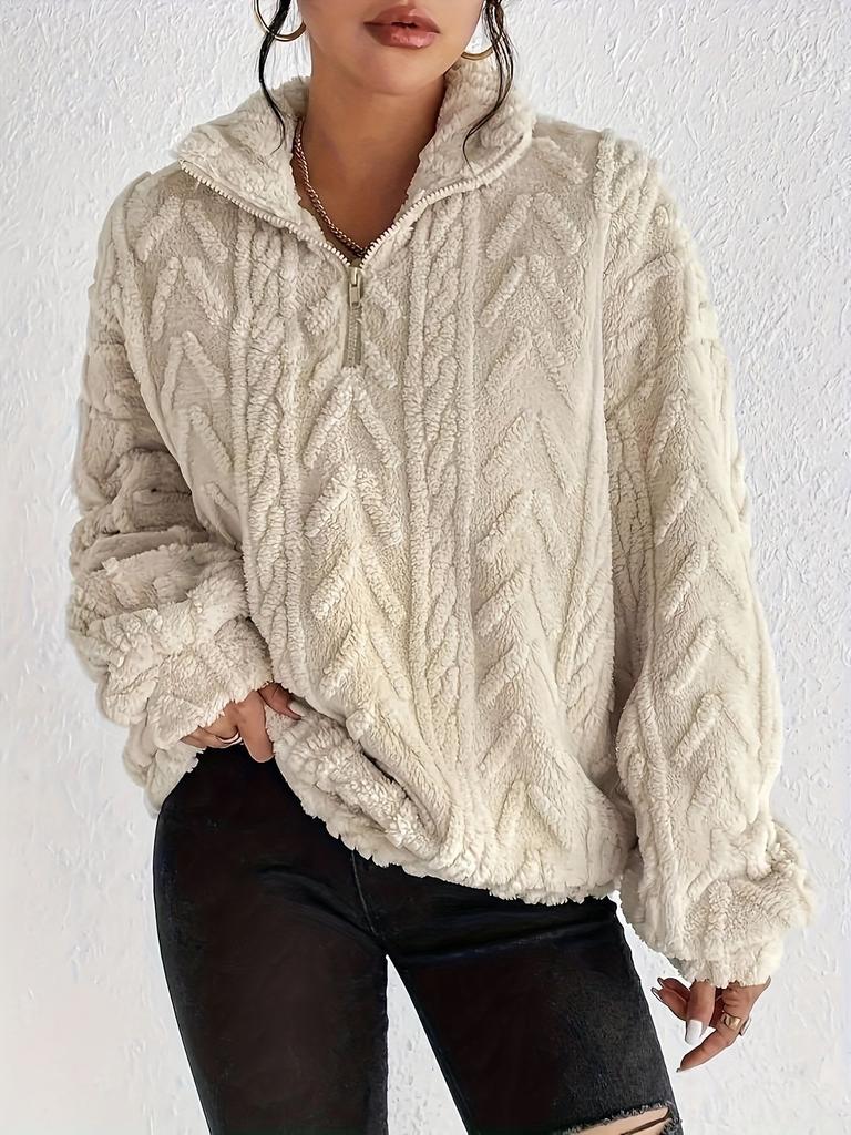 Women's Warm Fleece Sweatshirt Casual Stripe Pattern Tops for Autumn and Winter