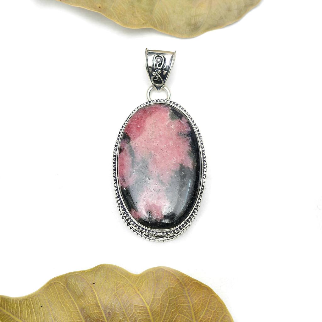 Rhodonite Gemstone Pendant: 925 Sterling Silver Handmade Pendant Necklace Jewelry