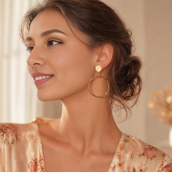 1 Pair Drop Earrings for Women, Large Circle Draped Style Earrings, Small Face Enhancing Earrings for Daily Wear Casual Commuting