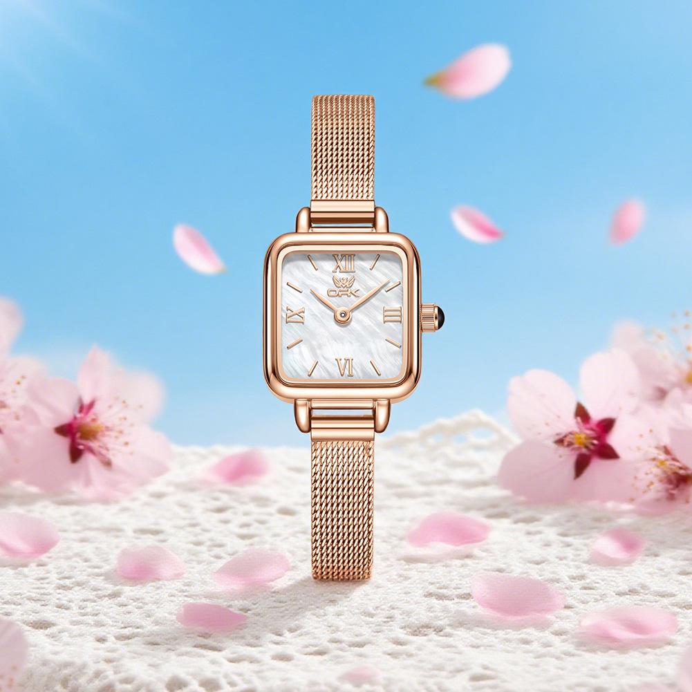 

OPK Брендовые часы Нишевые Легкие Роскошные Женские Часы Ретро Квадратные Кварцевые Часы Маленькие Коричневые Часы Подарок на День Святого Валентина