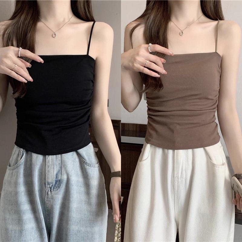 Elegant White Camisole with Chest Pads - Women's Stylish Summer Top for Inner and Outer Wear