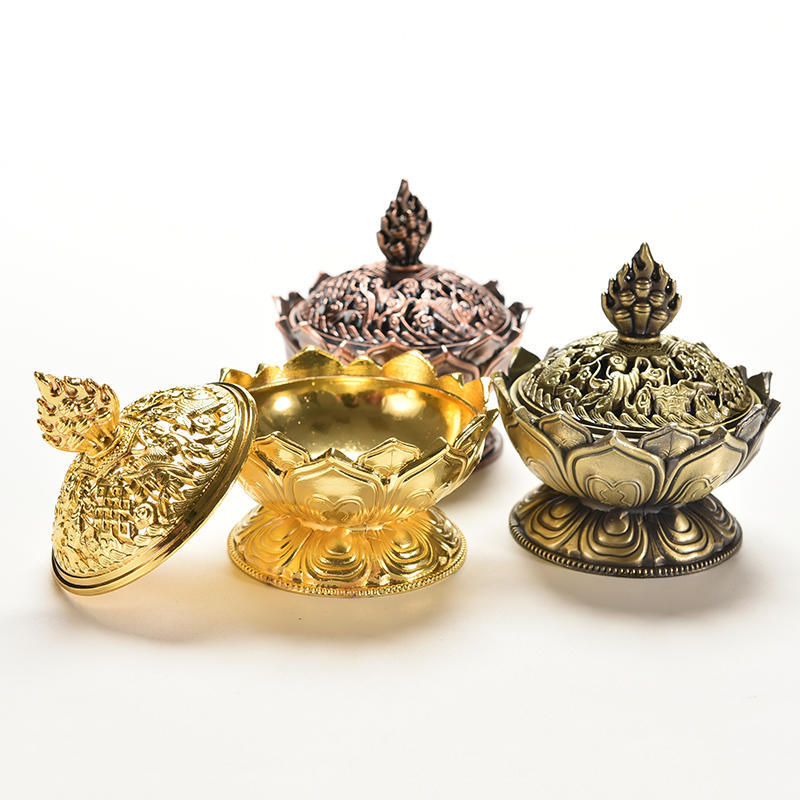 Tibet Sběratelská Bronzová Příznivá Soška ve Tvaru Lotosu Krabička Kadidelnice Censer